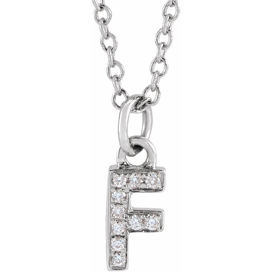 14K White .04 CTW Diamond Petite Initial F 16-18 Necklace