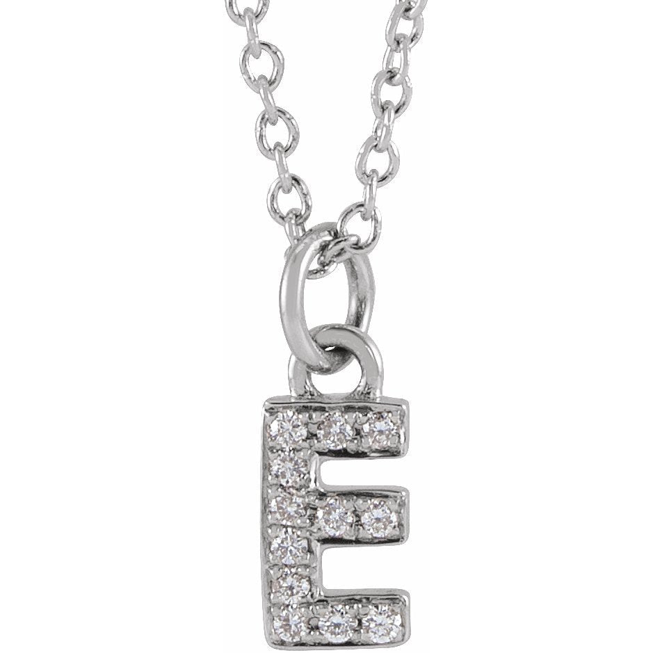 14K White .04 CTW Diamond Petite Initial E 16-18 Necklace