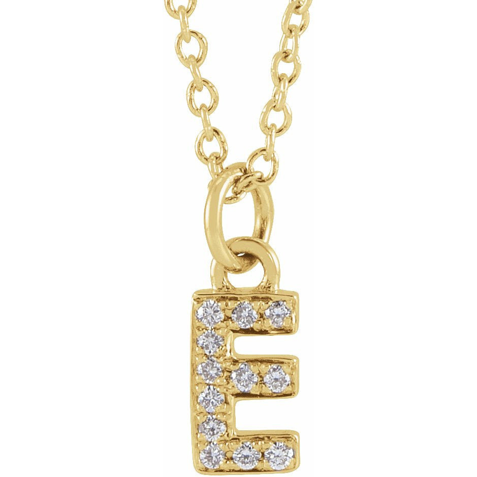 14K Yellow .04 CTW Diamond Petite Initial E 16-18 Necklace