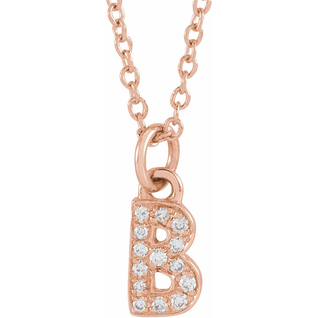 14K Rose .05 CTW Diamond Petite Initial B 16-18 Necklace