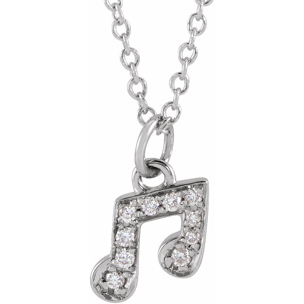 14K White .05 CTW Diamond Petite Music Note 16-18 Necklace