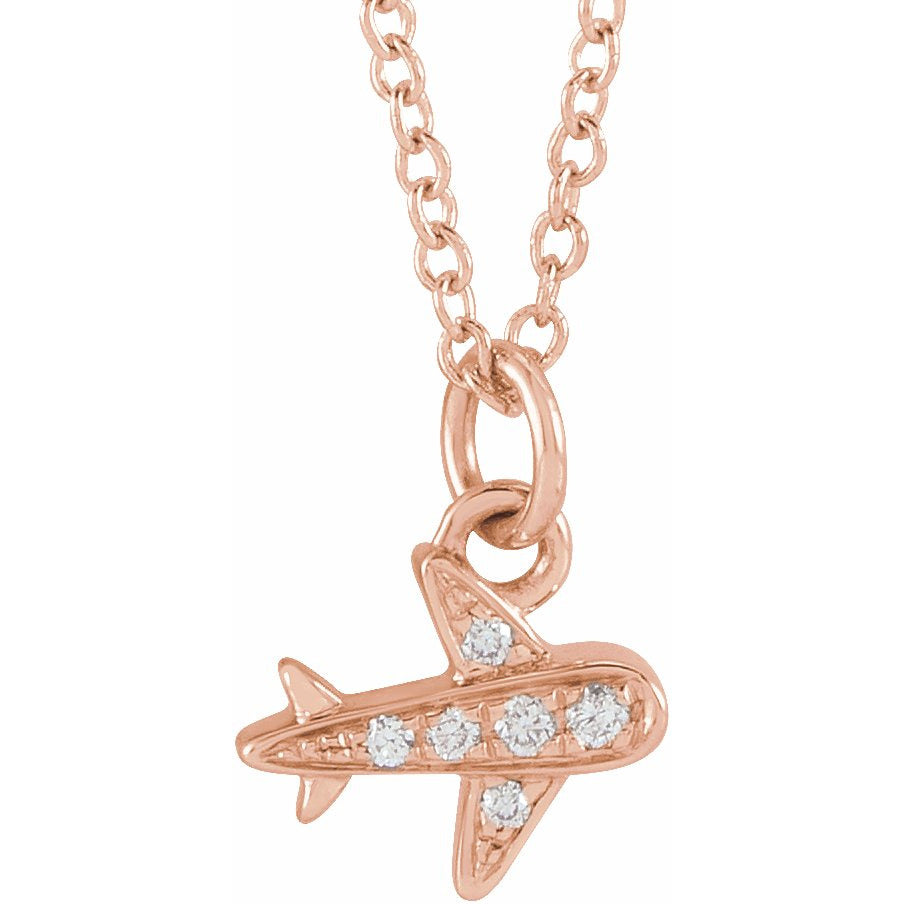 14K Rose .025 CTW Diamond Petite Airplane 16-18 Necklace