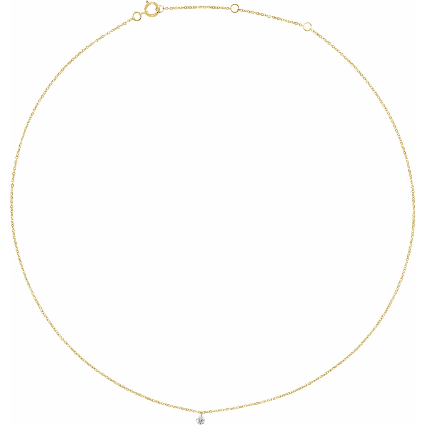 14K Yellow 1/6 CT Drilled Diamond Solitaire 16-18 Necklace