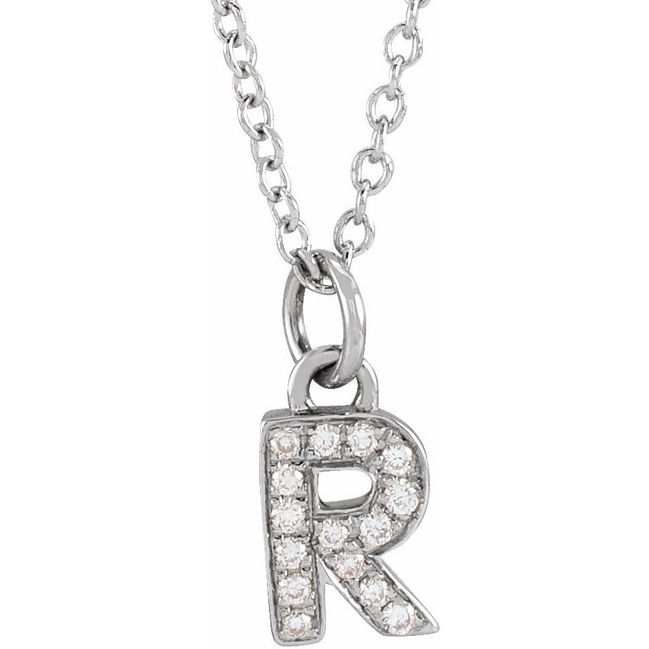 14K White .05 CTW Diamond Petite Initial R 16-18 Necklace