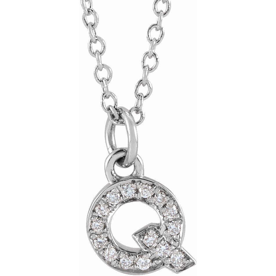 14K White .05 CTW Diamond Petite Initial Q 16-18 Necklace