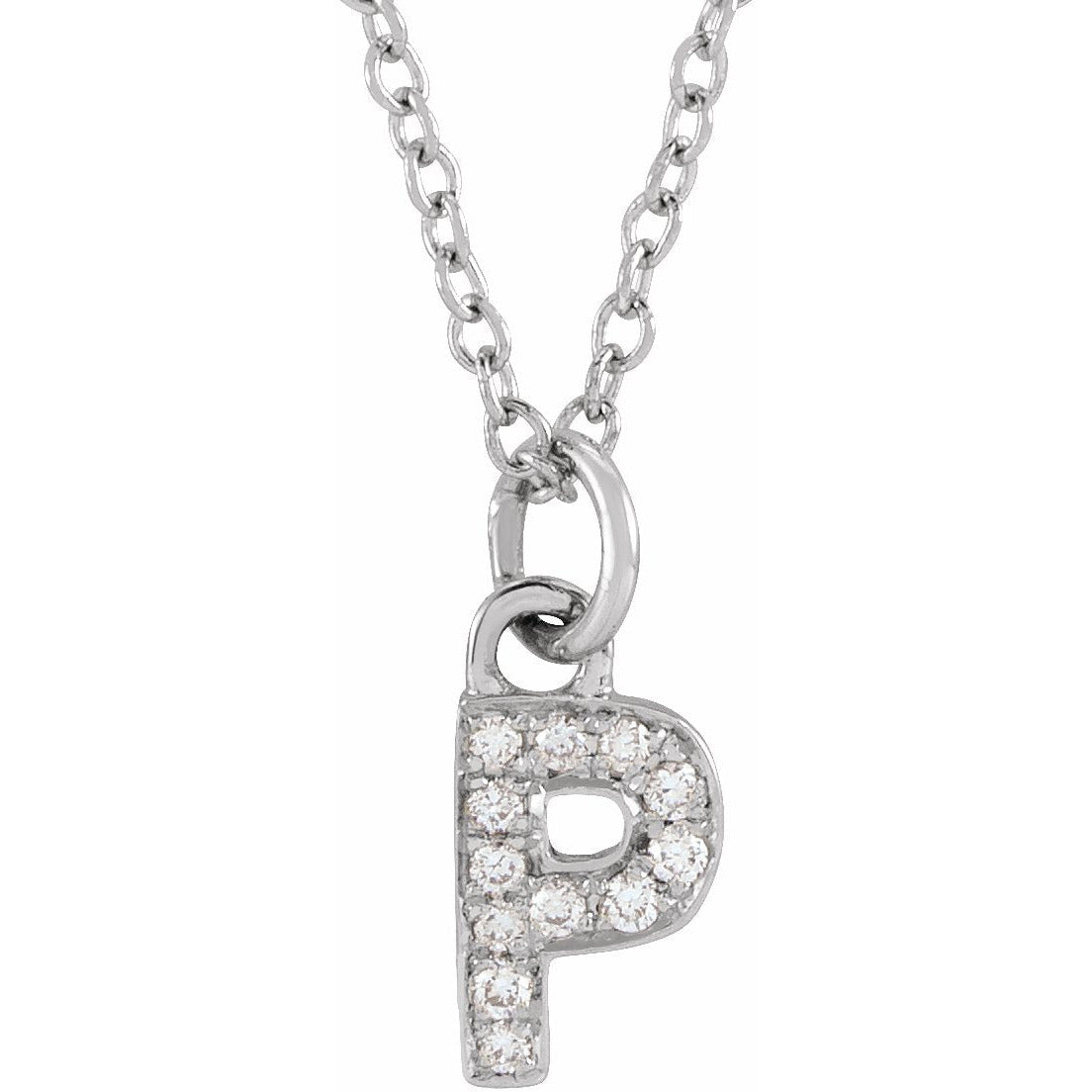 14K White .04 CTW Diamond Petite Initial P 16-18 Necklace