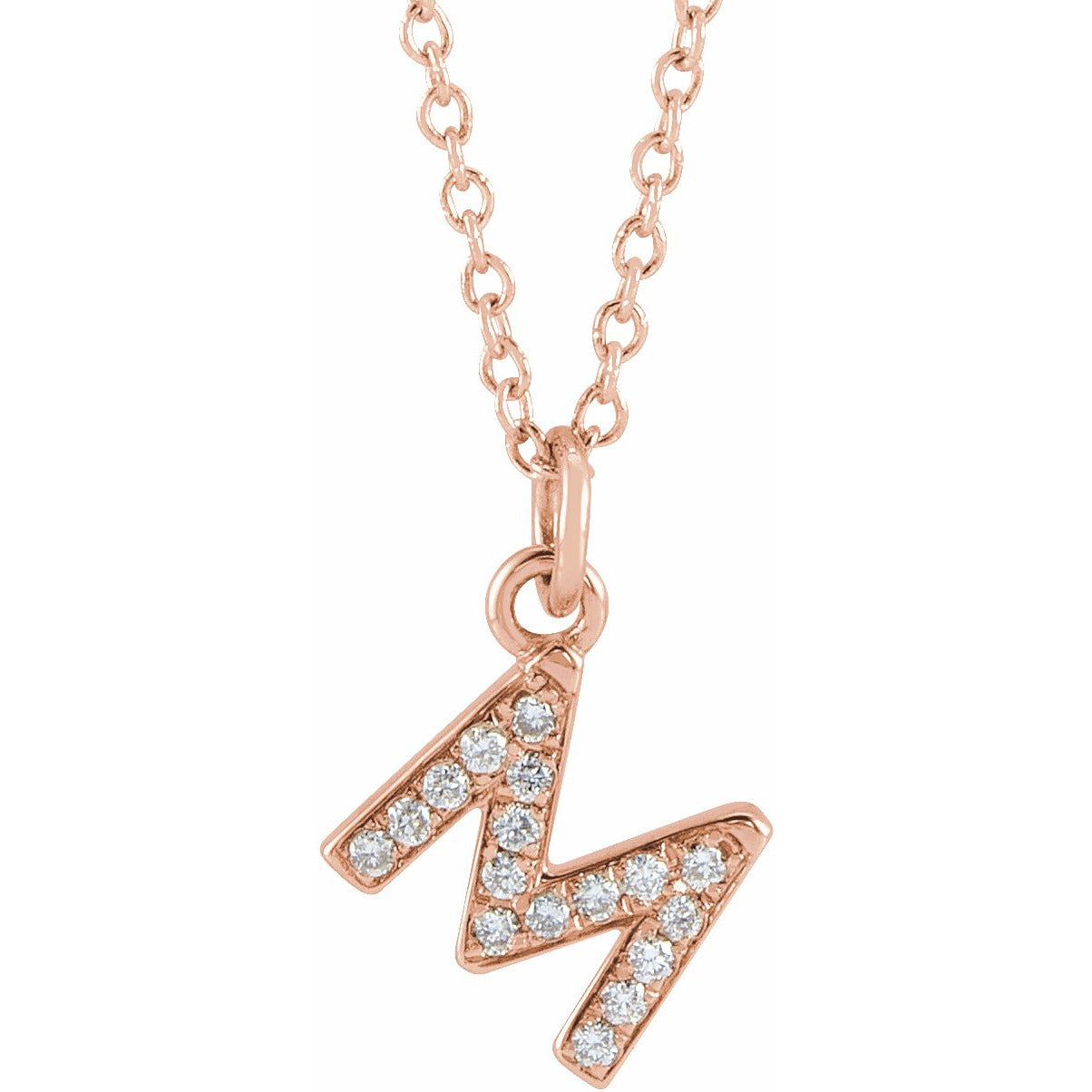 14K Rose .06 CTW Diamond Petite Initial M 16-18 Necklace