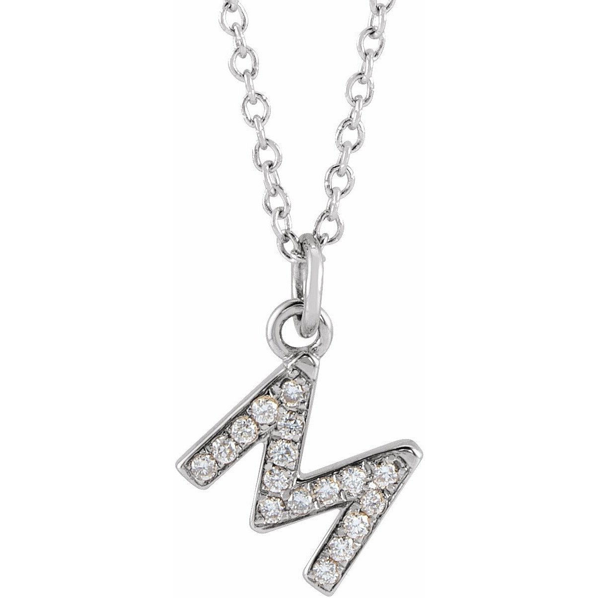 14K White .06 CTW Diamond Petite Initial M 16-18 Necklace