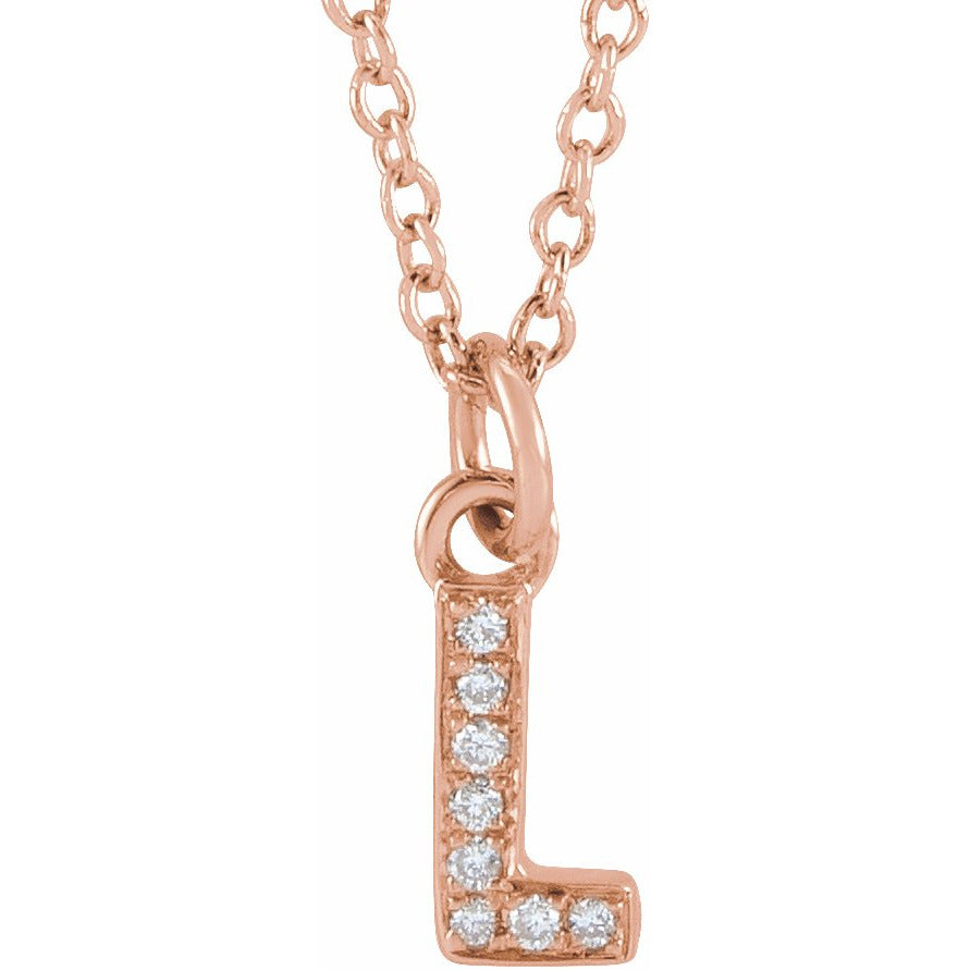14K Rose .03 CTW Diamond Petite Initial L 16-18 Necklace