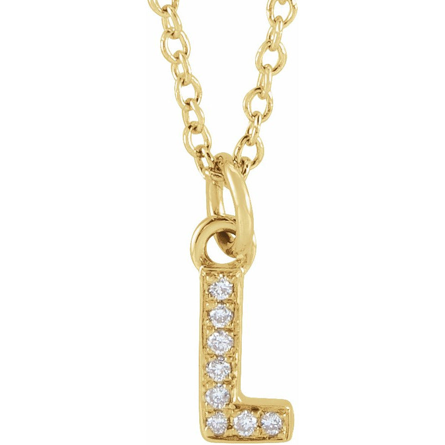 14K Yellow .03 CTW Diamond Petite Initial L 16-18 Necklace