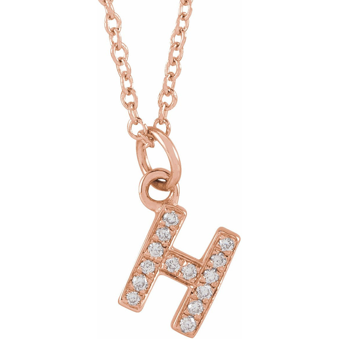 14K Rose .05 CTW Diamond Petite Initial H 16-18 Necklace