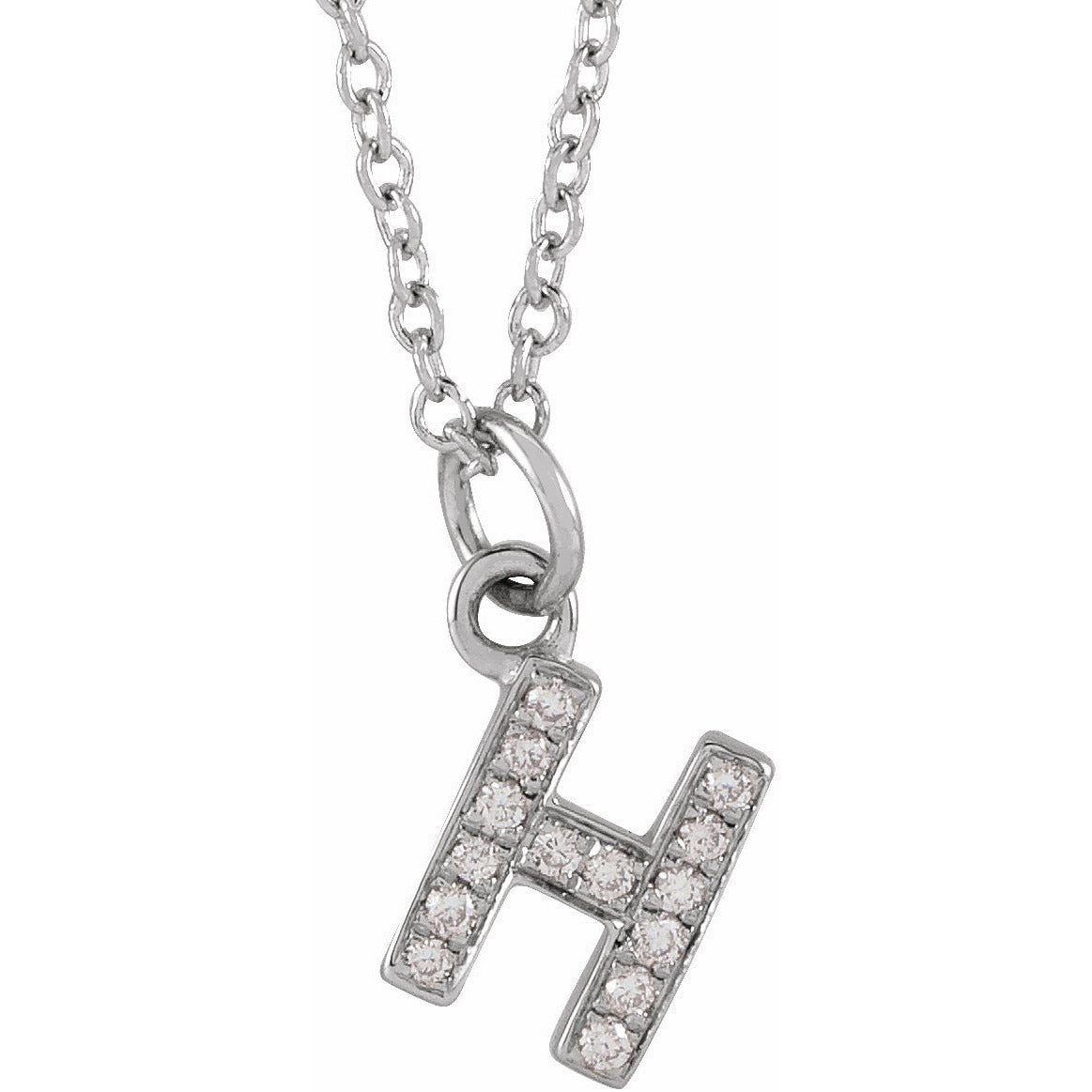 14K White .05 CTW Diamond Petite Initial H 16-18 Necklace