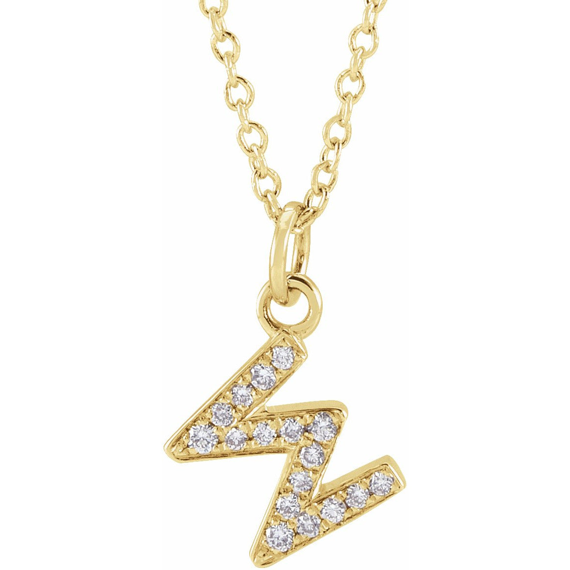 14K Yellow .06 CTW Diamond Petite Initial W 16-18 Necklace