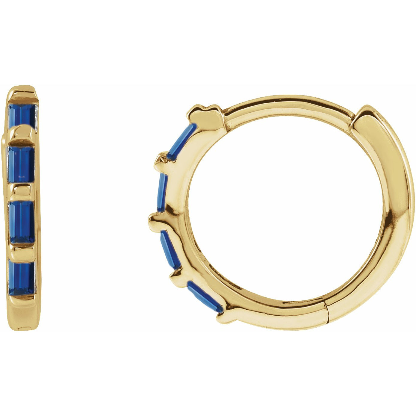 14K Yellow Blue Sapphire Huggies