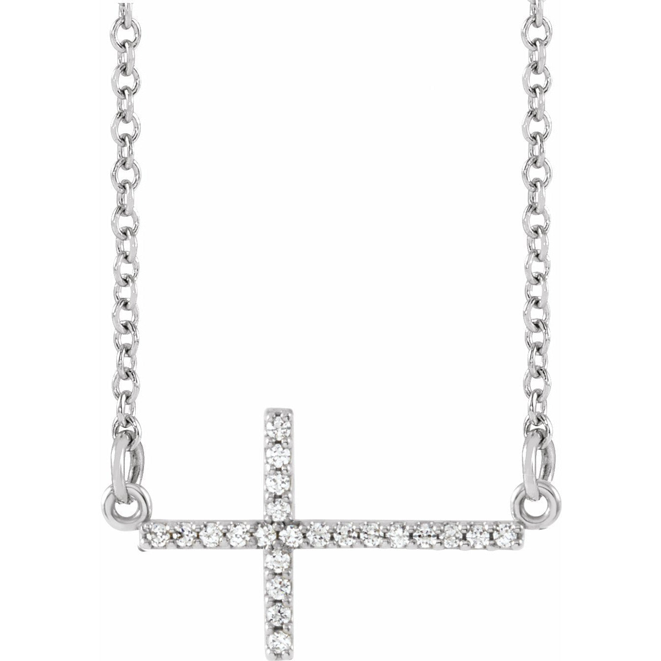 14K White 1/10 CTW Diamond Sideways Cross 16-18 Necklace