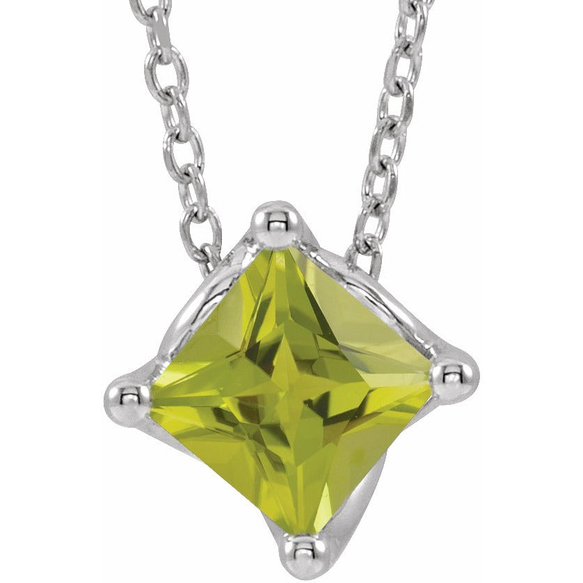 14K White Peridot Solitaire 16-18 Necklace