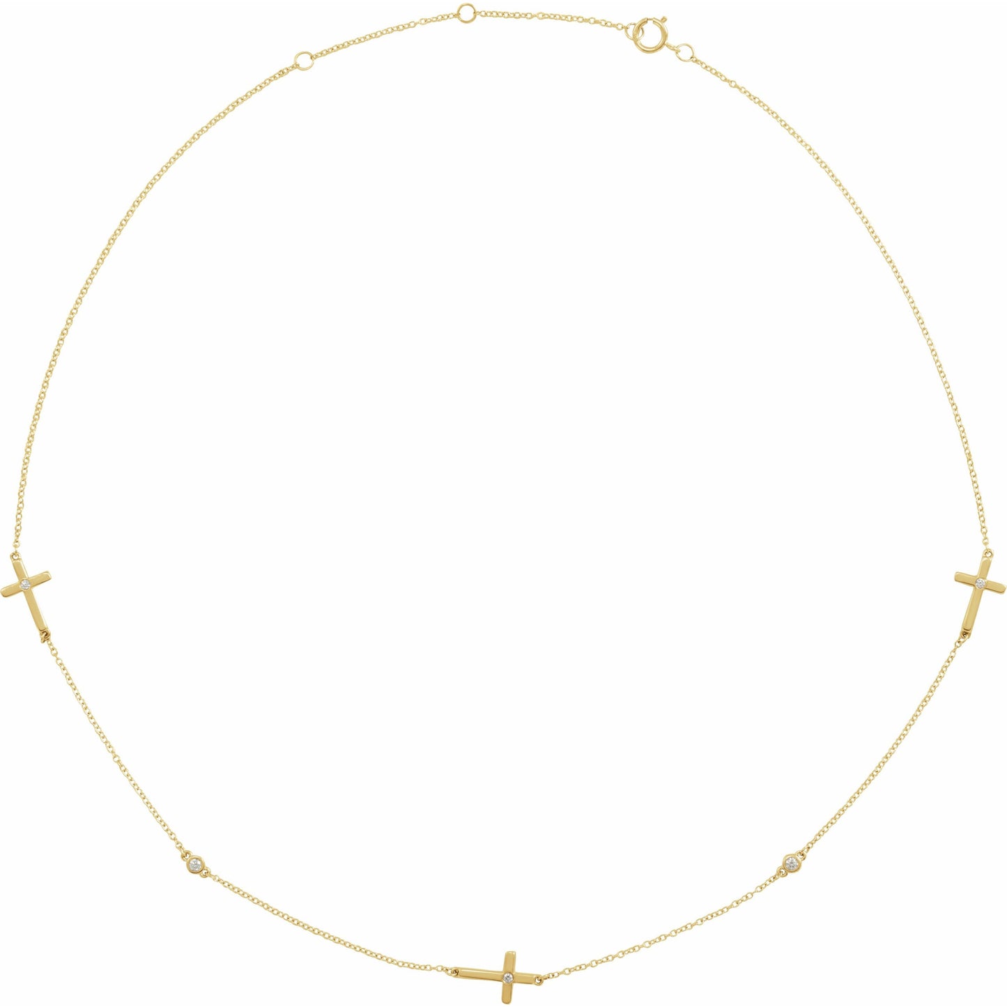 14K Yellow 1/10 CTW Diamond 5-Station Cross Adjustable 16-18u201d Necklace