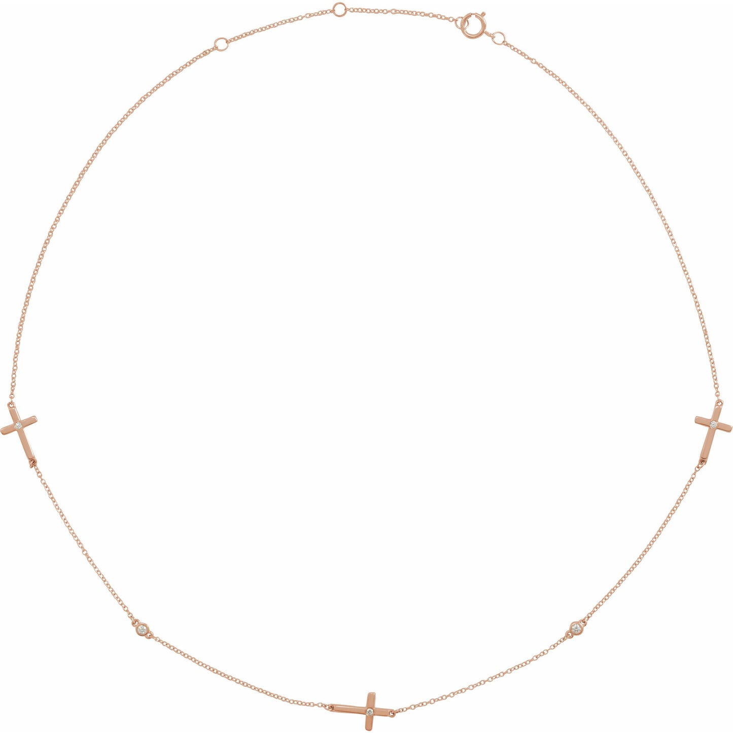 14K Rose 1/10 CTW Diamond 5-Station Cross Adjustable 16-18u201d Necklace