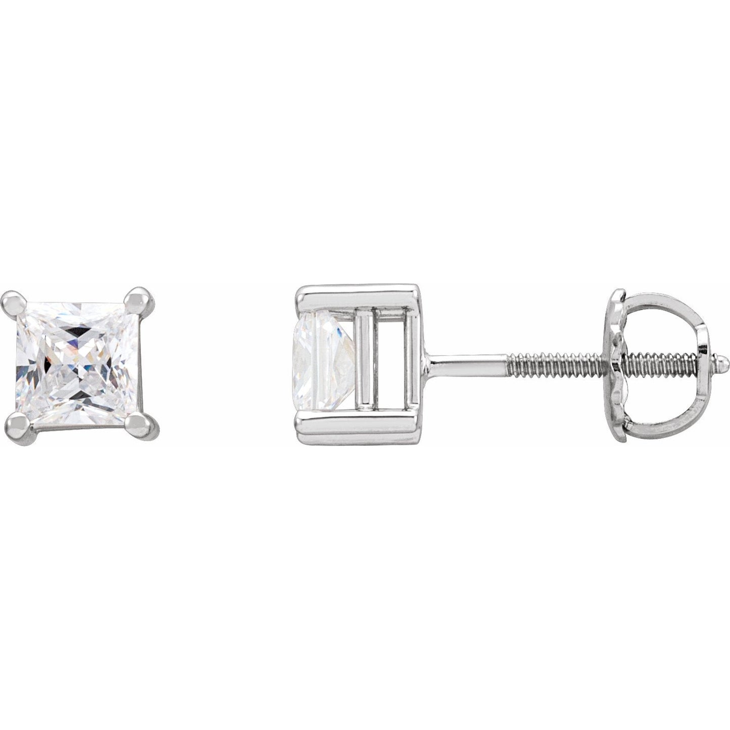 14K White 4.5x4.5 mm Square Cubic Zirconia Earrings