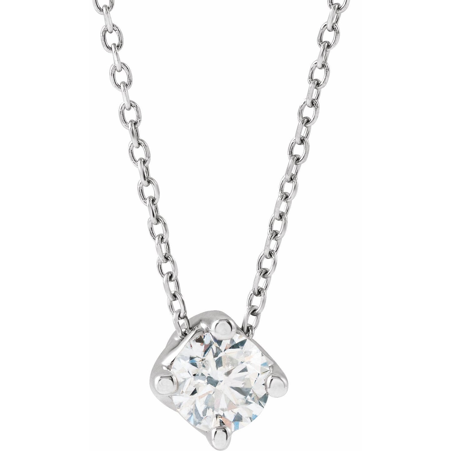 14K White 1/2 CT Diamond Solitaire 16-18 Necklace