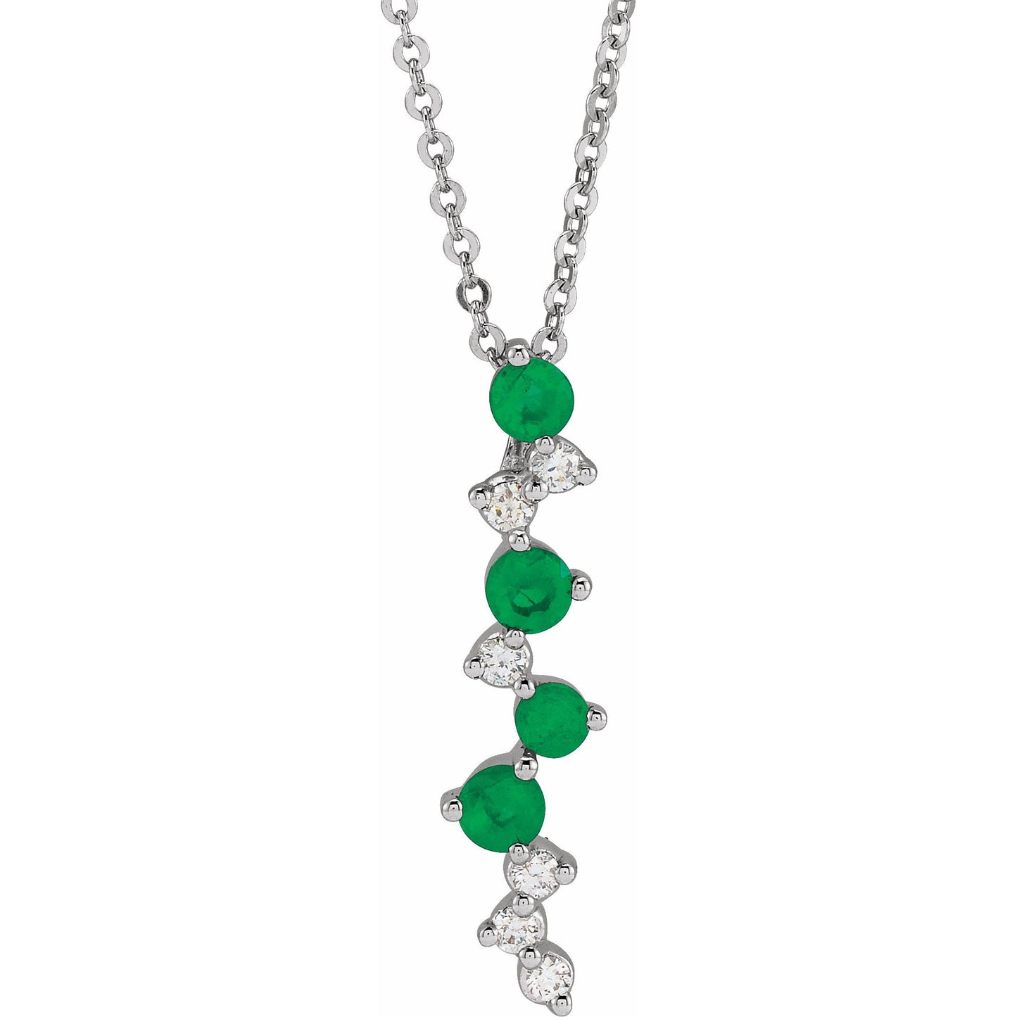 14K White Emerald & 1/10 CTW Diamond Scattered Bar 18 Necklace