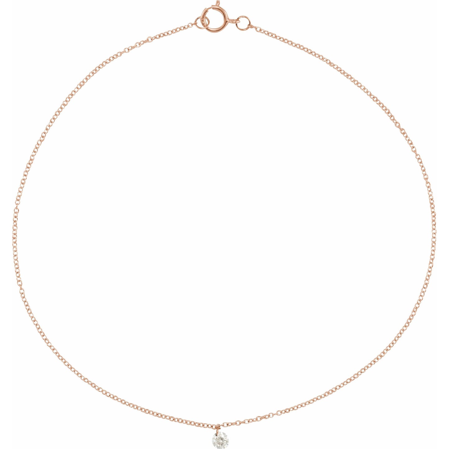 14K Rose 1/6 CT Drilled Diamond Solitaire 8-9 Anklet