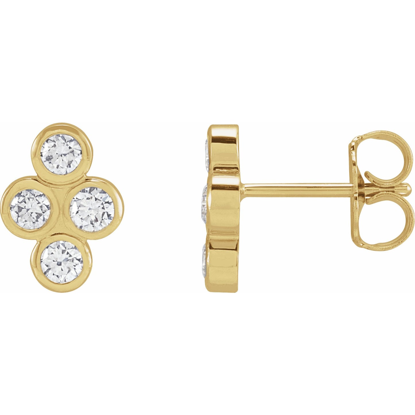 14K Yellow 1/2 CTW Diamond Bezel-Set Cluster Earrings