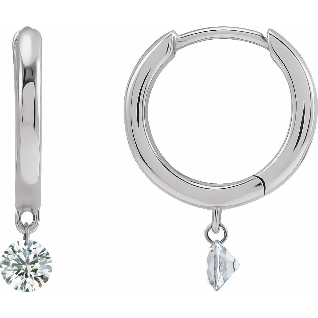 14K White 1/6 CTW Drilled Diamond Hinged Hoop Single Earring