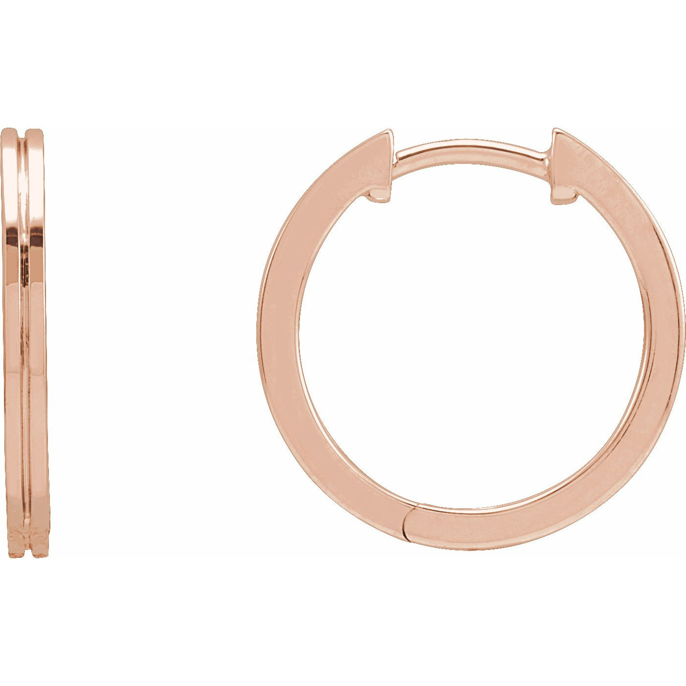 14K Rose 15 mm Grooved Huggies