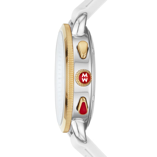 Michele Sporty Sport Sail Stainless and Yellow Gold Plated on White Silicone Strap