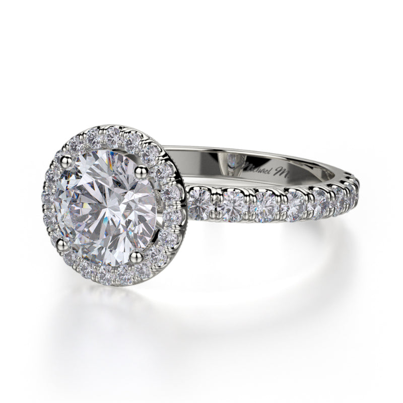 Michael M 18k White Gold Halo Engagement Ring