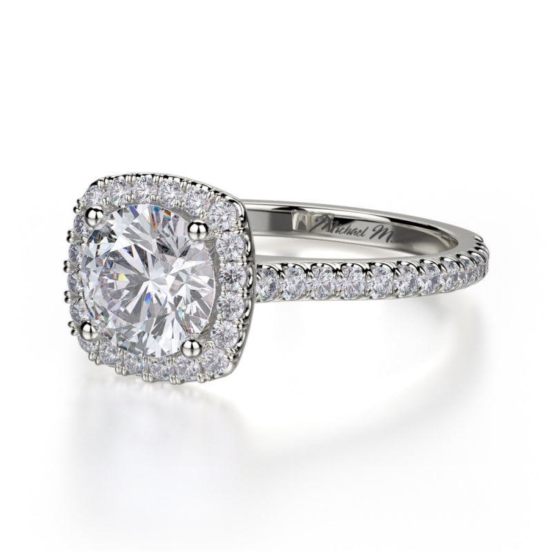 Michael M 18k White Gold Europa Diamond Halo Engagement Ring