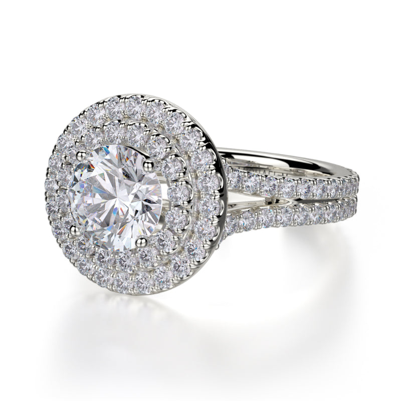 Michael M 18k White Gold Double Halo Engagement Ring