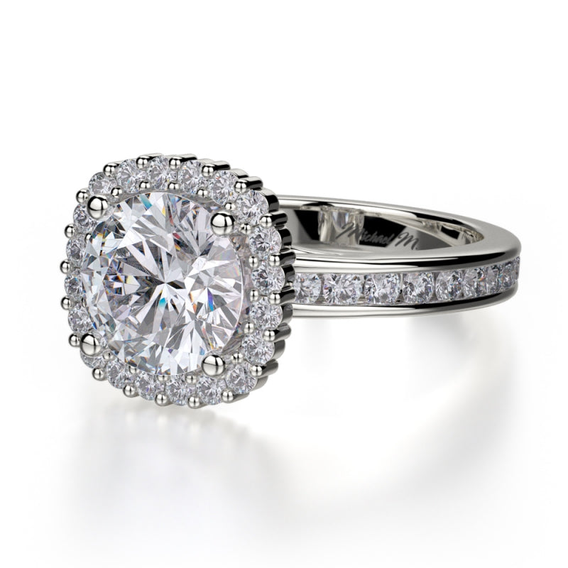 Michael M 18k White Gold Strada Diamond Halo Engagement Ring