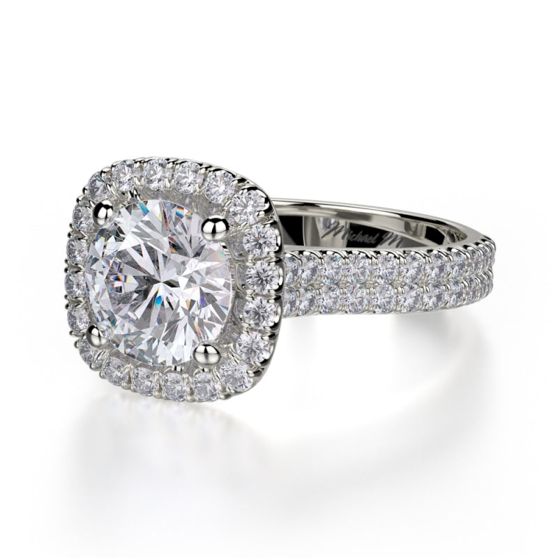 Michael M 18k White Gold Europa Diamond Halo Engagement Ring