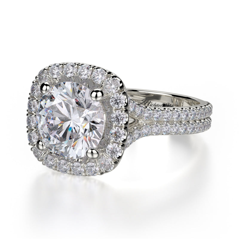 Michael M 18k White Gold Europa Diamond Halo Engagement Ring
