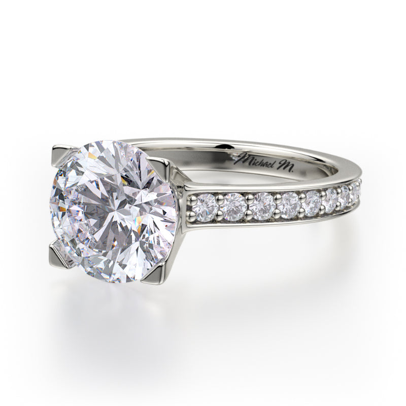 Michael M 18k White Gold Crown Engagement Ring
