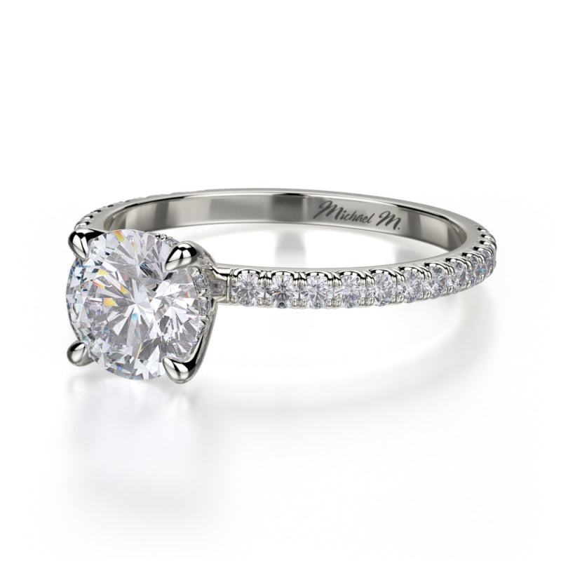 Michael M 18k White Gold Crown Diamond Straight Engagement Ring