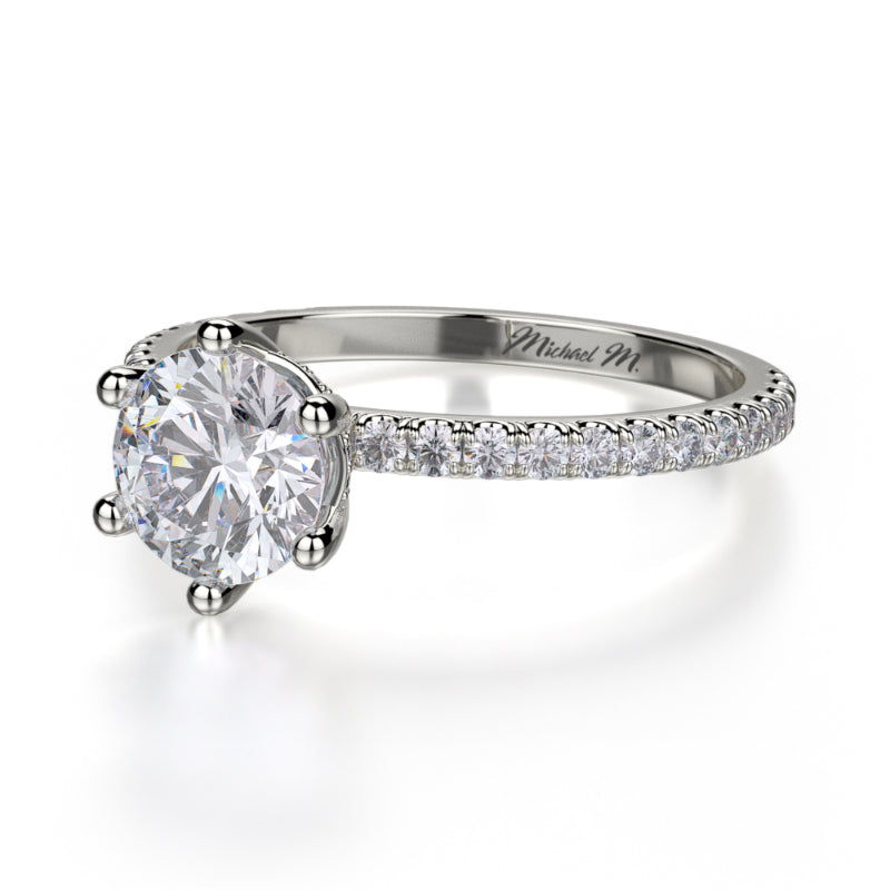 Michael M 18k White Gold Crown Engagement Ring