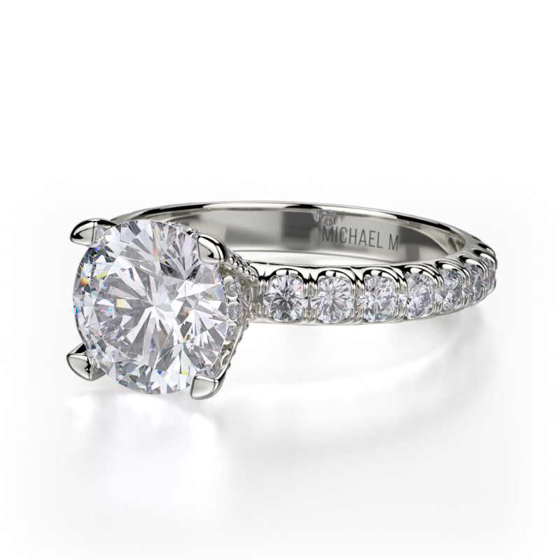 Michael M 18k White Gold Crown Engagement Ring