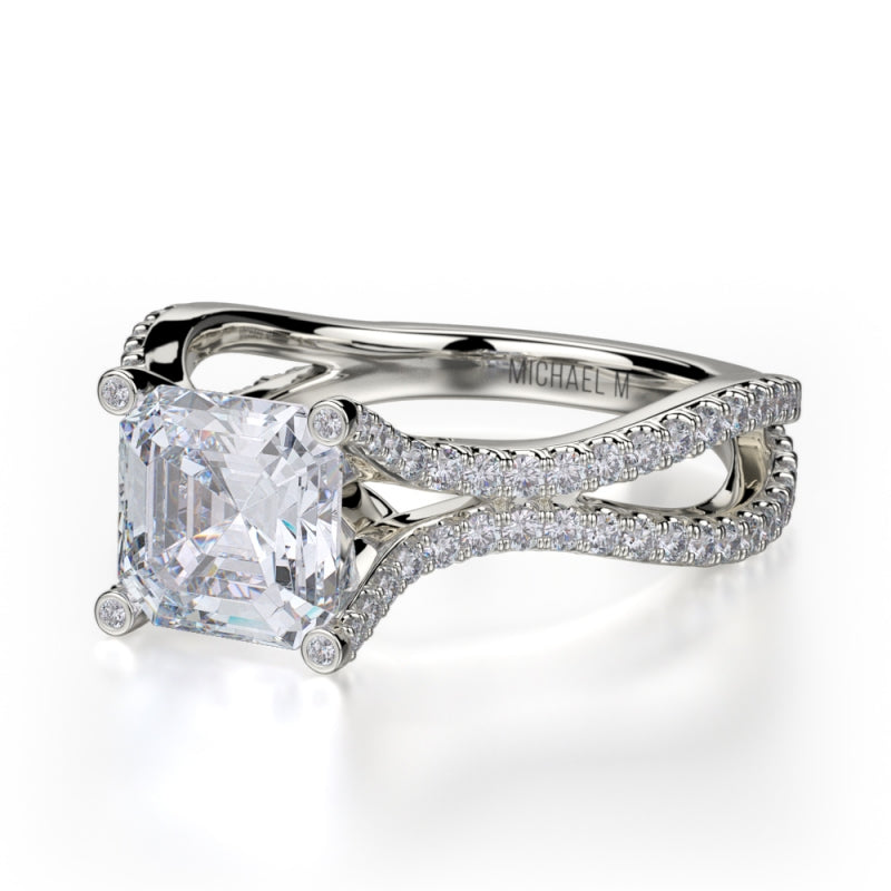 Michael M 18k White Gold Defined Diamond Split Shank Engagement Ring