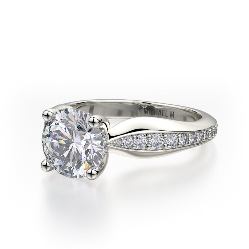 Michael M 18k White Gold Crown Engagement Ring