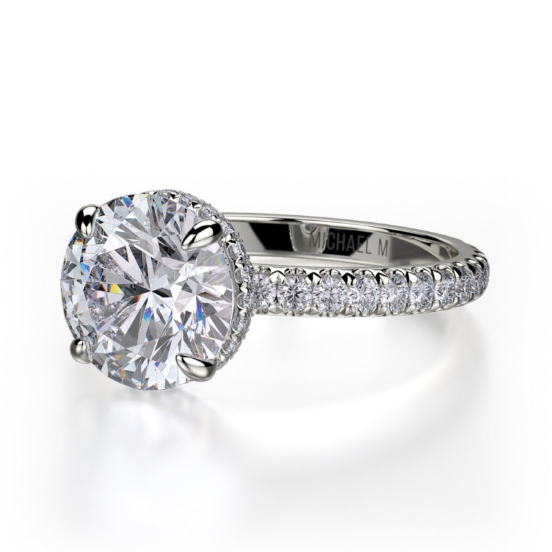Michael M 18k White Gold Crown Diamond Straight Engagement Ring
