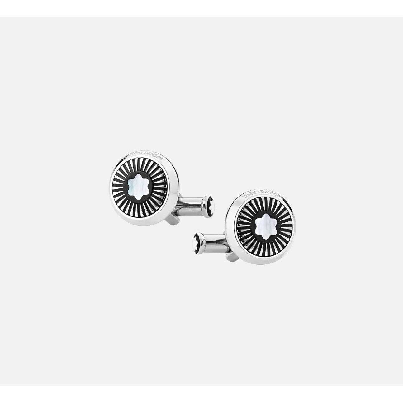 MontBlanc Cufflinks, round ray pattern and mother-of-pearl snowcap