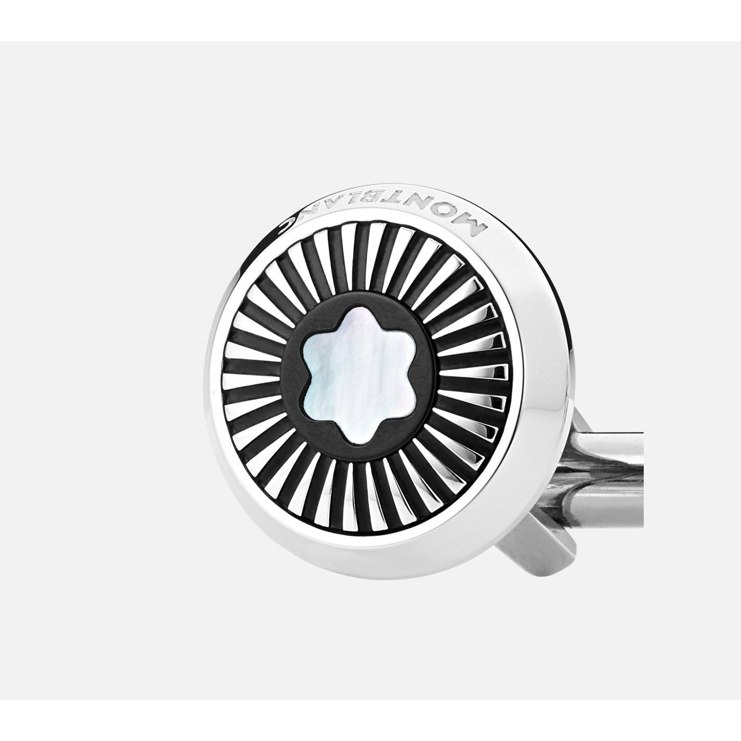 MontBlanc Cufflinks, round ray pattern and mother-of-pearl snowcap emblem