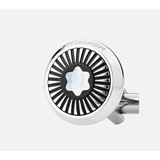 MontBlanc Cufflinks, round ray pattern and mother-of-pearl snowcap emblem