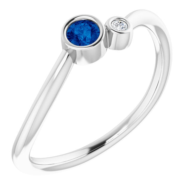 14K White Blue Sapphire & .015 CTW Diamond Two-Stone Ring