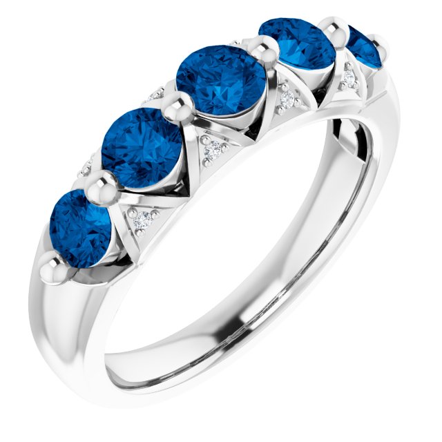 14K White Ceylon Blue Sapphire & .03 CTW Diamond Ring
