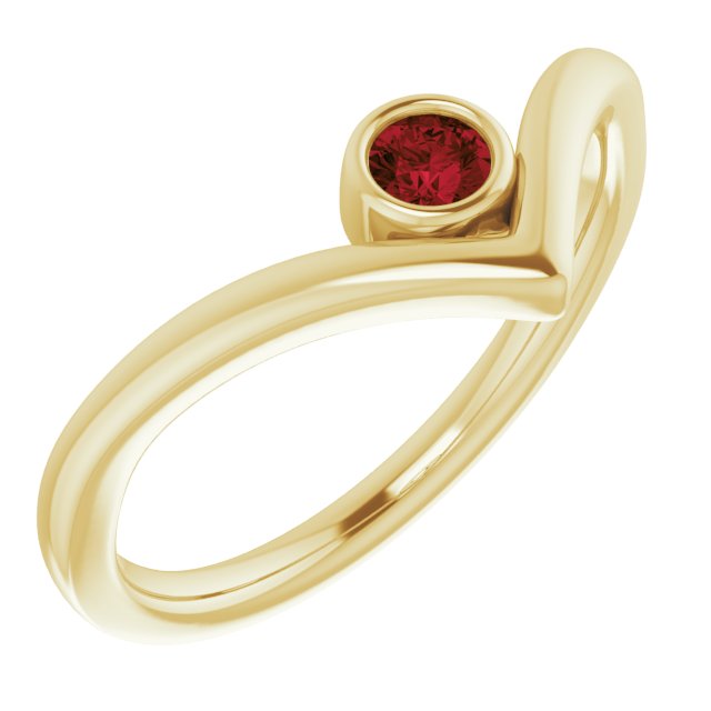 14K Yellow Mozambique Garnet Solitaire Bezel-Set V Ring