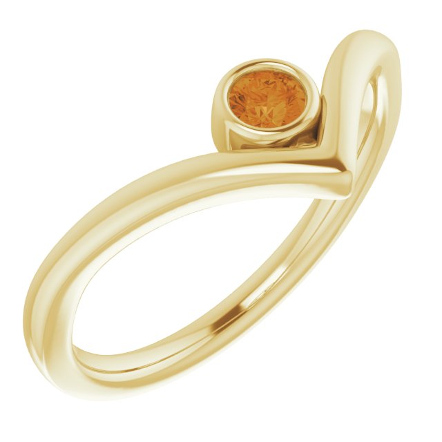 14K Yellow Citrine Solitaire Bezel-Set V Ring